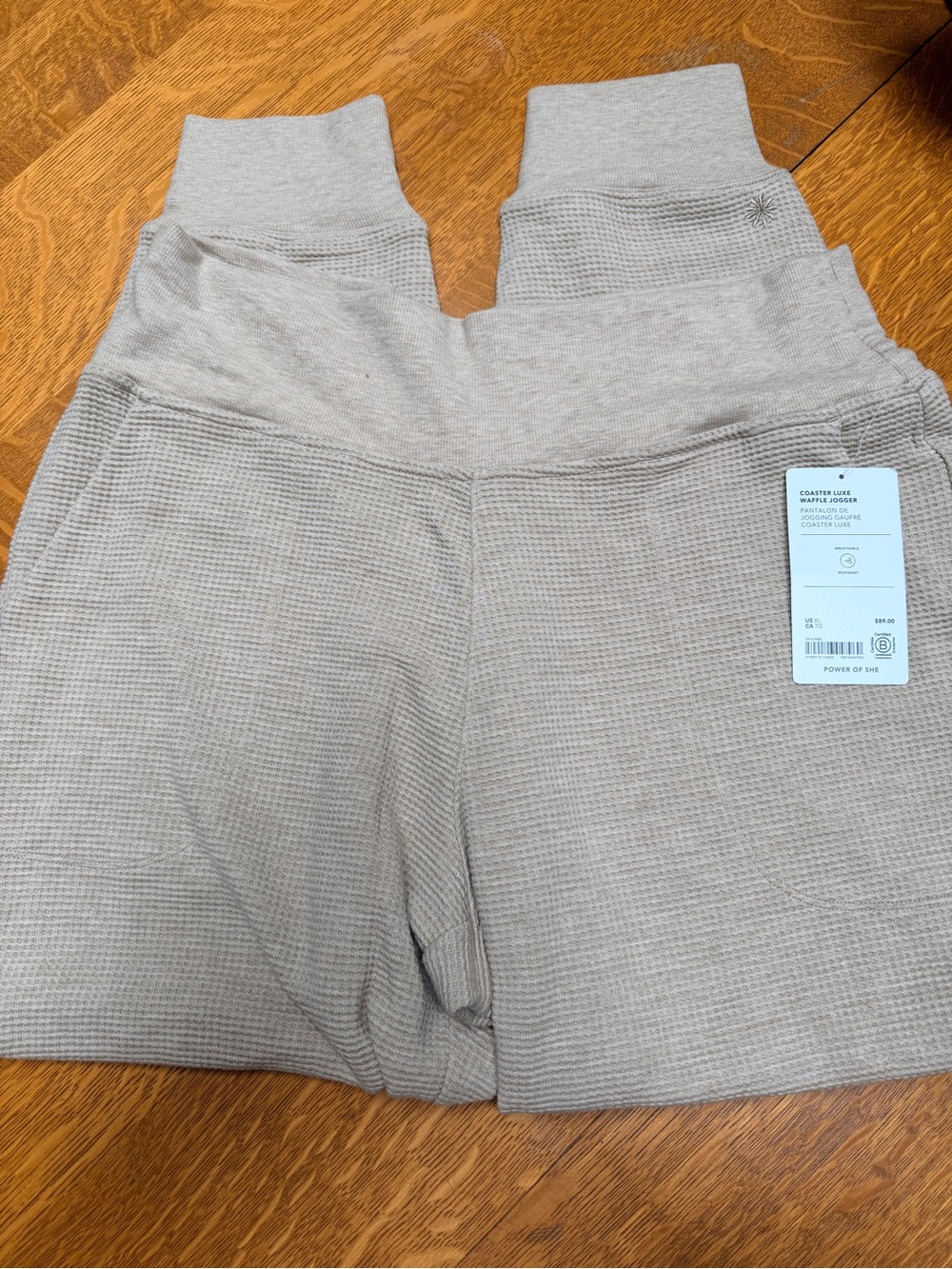 Athleta Coaster Luxe Waffle Joggers in Light Taupe NWT Size XL